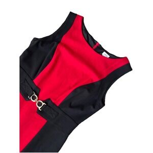 CACHE Stretch Sleeveless Zip front Red Black Sheath Dress 10 Body Con Sexy Slim